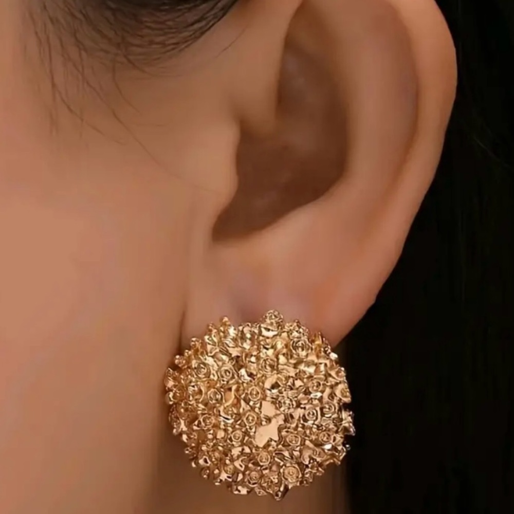 18K Gold Plated Alloy Round Rhinestone Earrings